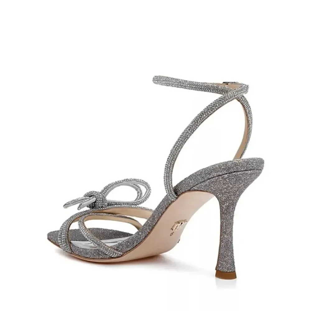 Badgley Mischka Effie Ankle Strap Sandal In Silver Glitter